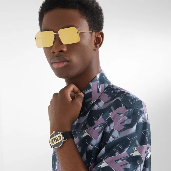 Man GoldColoured Metal Sunglasses Gold Fendi Sunglasses