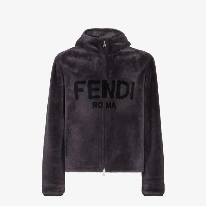 Man Grey Shearling Jacket Grey Fendi Coats and Outerwear