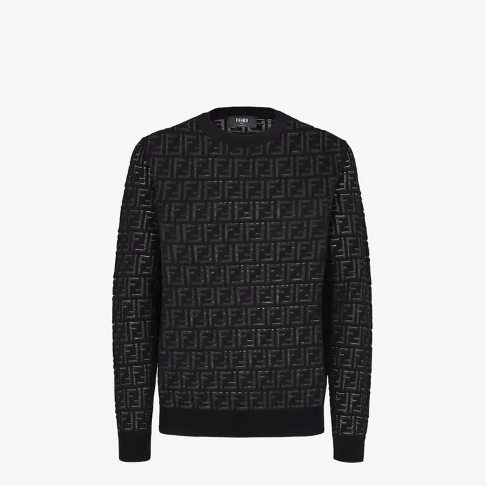 Man Jumper In Black Nylon And Wool Black Fendi Knitwear