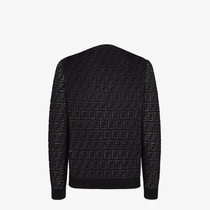 Man Jumper In Black Nylon And Wool Black Fendi Knitwear