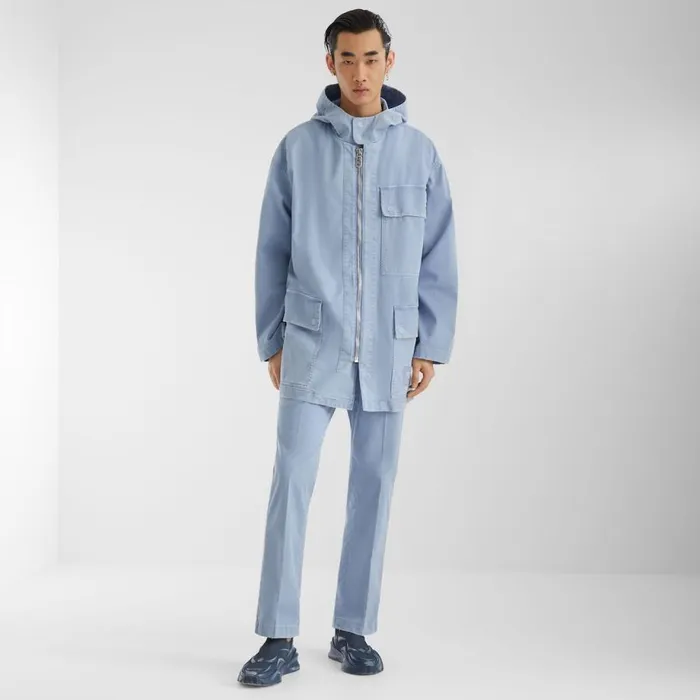 Man Light Blue Gabardine Parka Light Blue Fendi Coats and Outerwear
