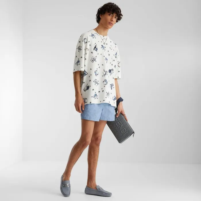 Man Light Blue Nubuck Loafers Light Blue Fendi Loafers and Mocassins