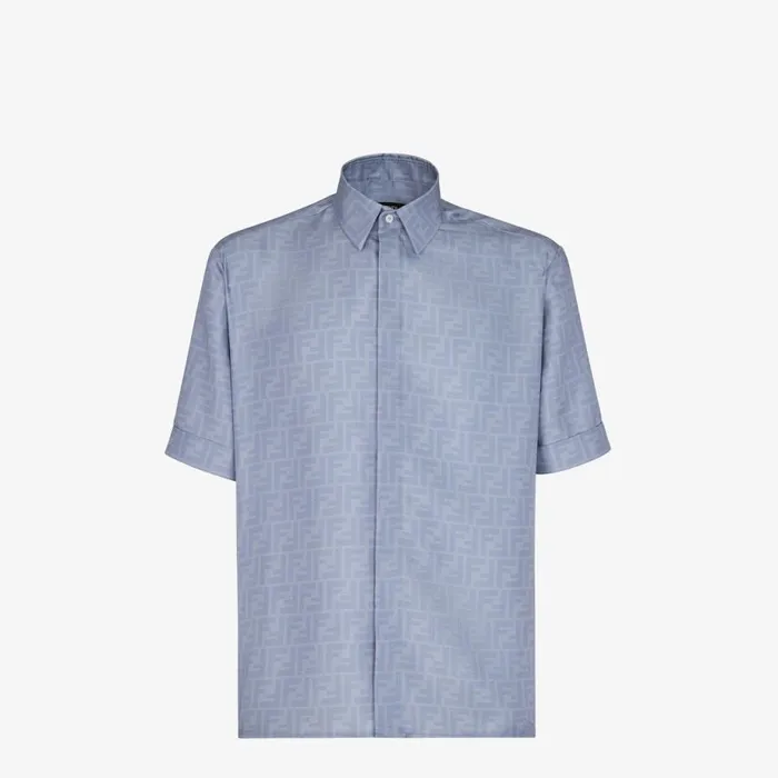 Man Light Blue Silk Shirt Light Blue Fendi Shirts