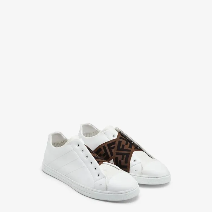Man White Leather SlipOns White Fendi Sneakers