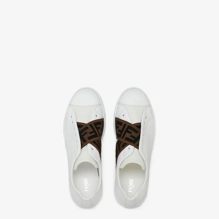 Man White Leather SlipOns White Fendi Sneakers