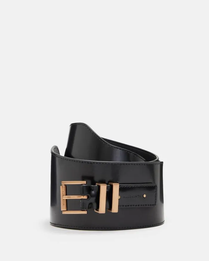 Marcella Leather Wide Belt Blackwarm Brass Women AllSaints Leather Belts