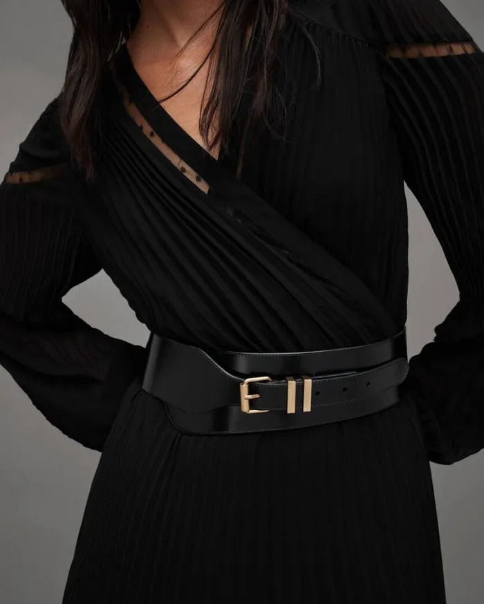 Marcella Leather Wide Belt Blackwarm Brass Women AllSaints Leather Belts