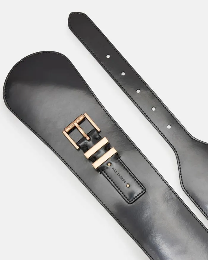 Marcella Leather Wide Belt Blackwarm Brass Women AllSaints Leather Belts