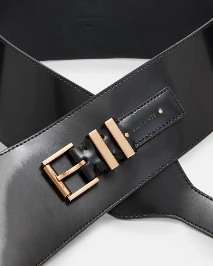 Marcella Leather Wide Belt Blackwarm Brass Women AllSaints Leather Belts