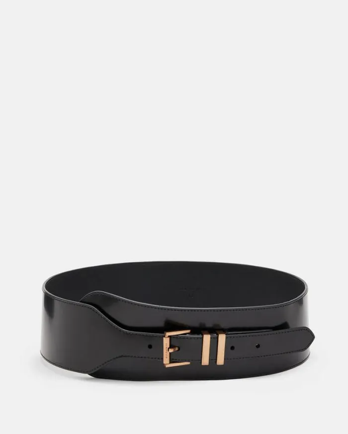 Marcella Leather Wide Belt Blackwarm Brass Women AllSaints Leather Belts