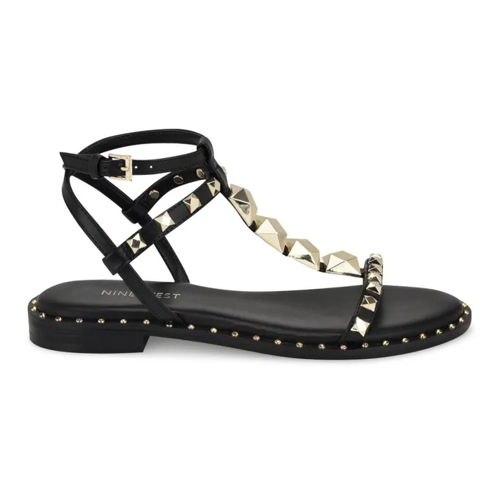 Marcila Studded Ankle Strap Sandals Black Women Nine West Low Heel
