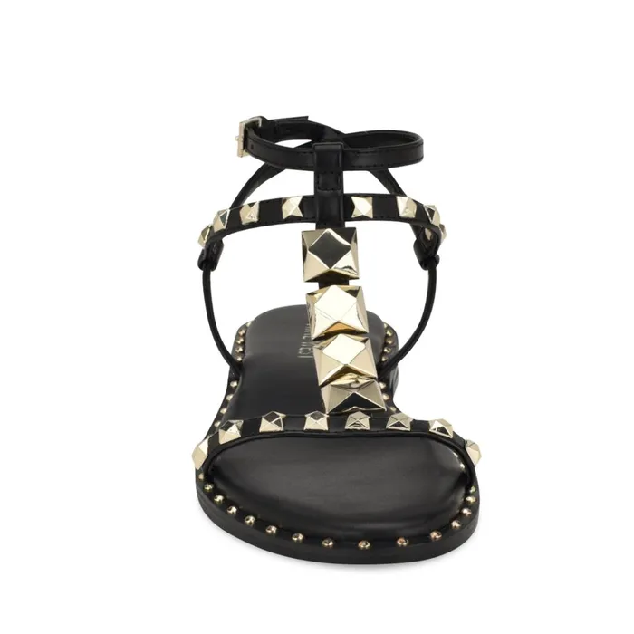 Marcila Studded Ankle Strap Sandals Black Women Nine West Low Heel Marcila Studded Ankle Strap Sandals Black Women Nine West Low Heel