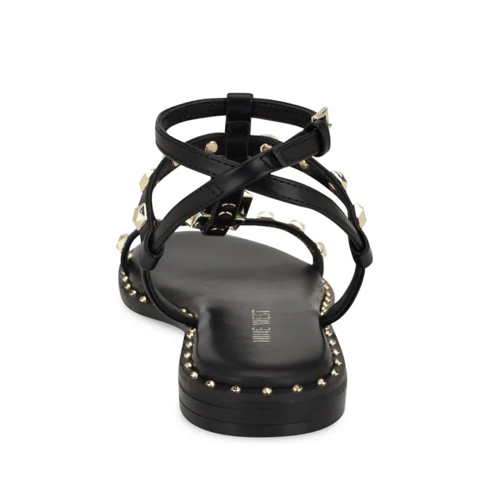 Marcila Studded Ankle Strap Sandals Black Women Nine West Low Heel Marcila Studded Ankle Strap Sandals Black Women Nine West Low Heel