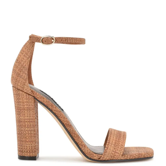 Marrie Ankle Strap Sandals Brown Raffia Women Nine West High Heels