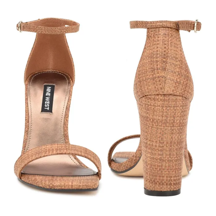 Marrie Ankle Strap Sandals Brown Raffia Women Nine West High Heels Marrie Ankle Strap Sandals Brown Raffia Women Nine West High Heels