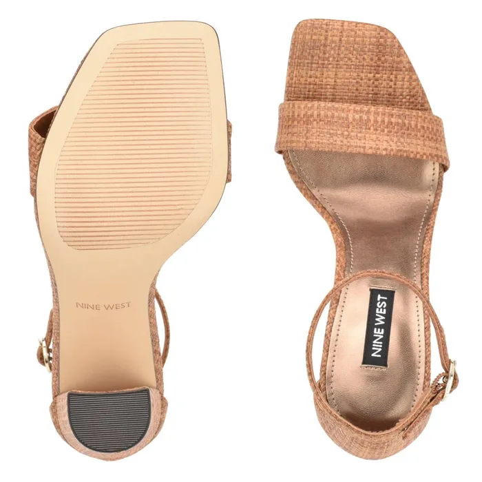 Marrie Ankle Strap Sandals Brown Raffia Women Nine West High Heels Marrie Ankle Strap Sandals Brown Raffia Women Nine West High Heels