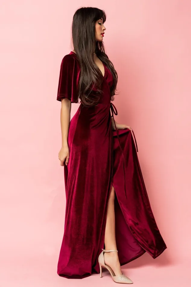 Meghan Velvet Wrap Maxi Dress Mulberry Women Baltic Born Bump Friendly Meghan Velvet Wrap Maxi Dress Mulberry Women Baltic Born Bump Friendly