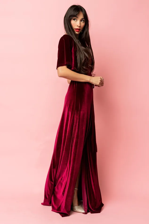 Meghan Velvet Wrap Maxi Dress Mulberry Women Baltic Born Bump Friendly Meghan Velvet Wrap Maxi Dress Mulberry Women Baltic Born Bump Friendly