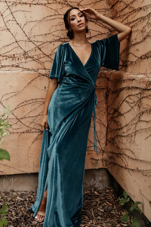 Meghan Velvet Wrap Maxi Dress Persian Blue Women Baltic Born Maxi Dresses