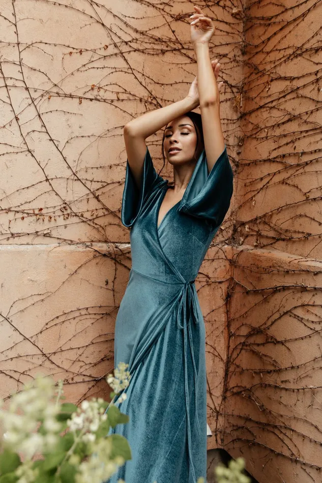 Meghan Velvet Wrap Maxi Dress Persian Blue Women Baltic Born Maxi Dresses Meghan Velvet Wrap Maxi Dress Persian Blue Women Baltic Born Maxi Dresses