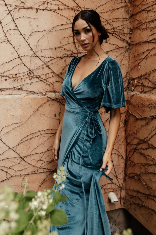 Meghan Velvet Wrap Maxi Dress Persian Blue Women Baltic Born Maxi Dresses Meghan Velvet Wrap Maxi Dress Persian Blue Women Baltic Born Maxi Dresses