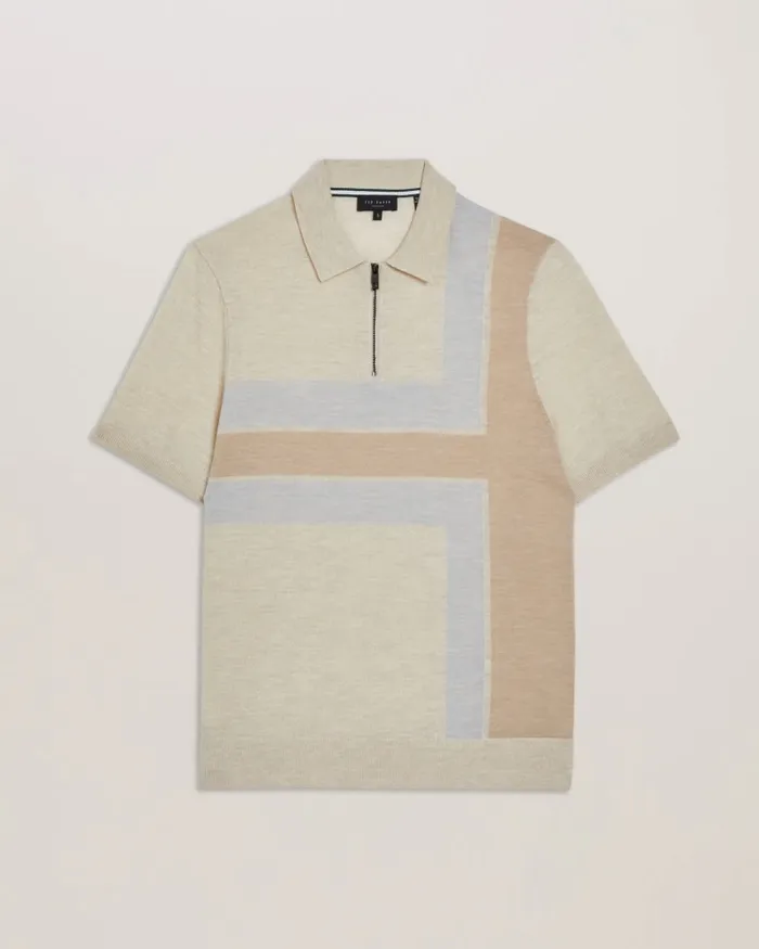 Men AMBLER 8211 Colour Block T Wool Polo Shirt Taupe Ted Baker Jumpers and Knitwear