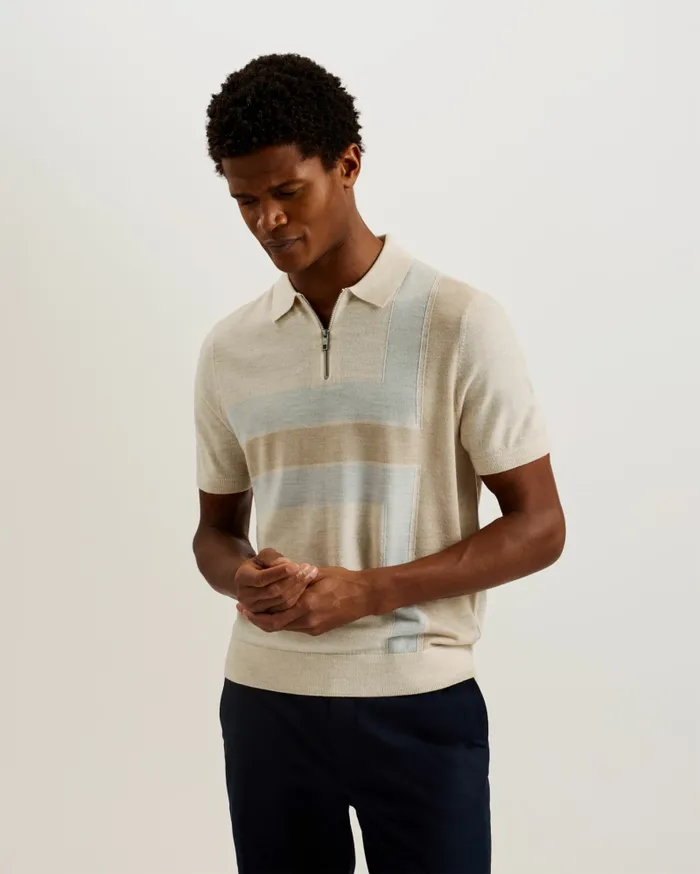 Men AMBLER 8211 Colour Block T Wool Polo Shirt Taupe Ted Baker Jumpers and Knitwear Men AMBLER 8211 Colour Block T Wool Polo Shirt Taupe Ted Baker Jumpers and Knitwear