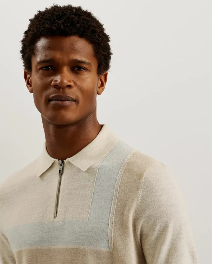 Men AMBLER 8211 Colour Block T Wool Polo Shirt Taupe Ted Baker Jumpers and Knitwear Men AMBLER 8211 Colour Block T Wool Polo Shirt Taupe Ted Baker Jumpers and Knitwear