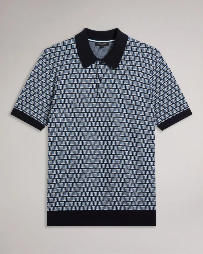 Men BADENN 8211 Short Sleeve Knitted Polo Shirt Blue Ted Baker Polo Shirts
