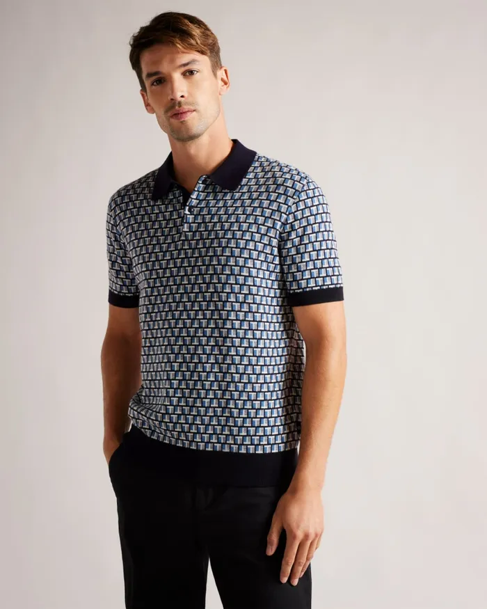 Men BADENN 8211 Short Sleeve Knitted Polo Shirt Blue Ted Baker Polo Shirts