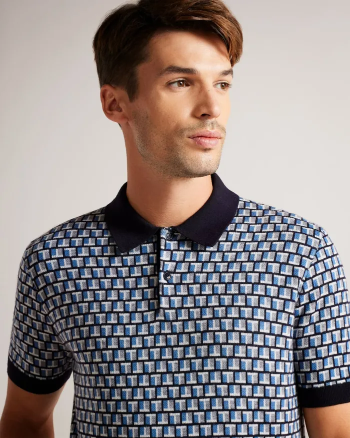Men BADENN 8211 Short Sleeve Knitted Polo Shirt Blue Ted Baker Polo Shirts