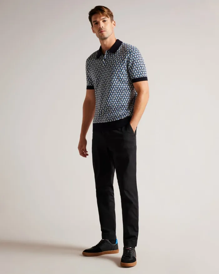 Men BADENN 8211 Short Sleeve Knitted Polo Shirt Blue Ted Baker Polo Shirts