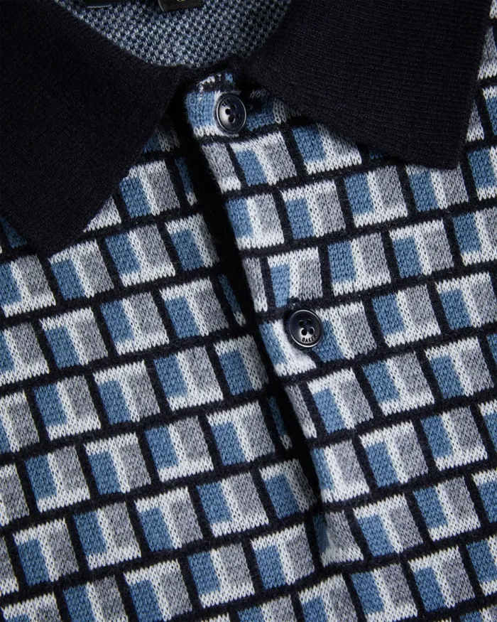 Men BADENN 8211 Short Sleeve Knitted Polo Shirt Blue Ted Baker Polo Shirts