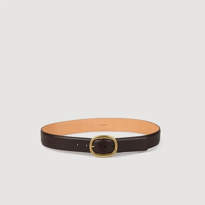 Men Belts SANDRO Leather Belt Dark Brown