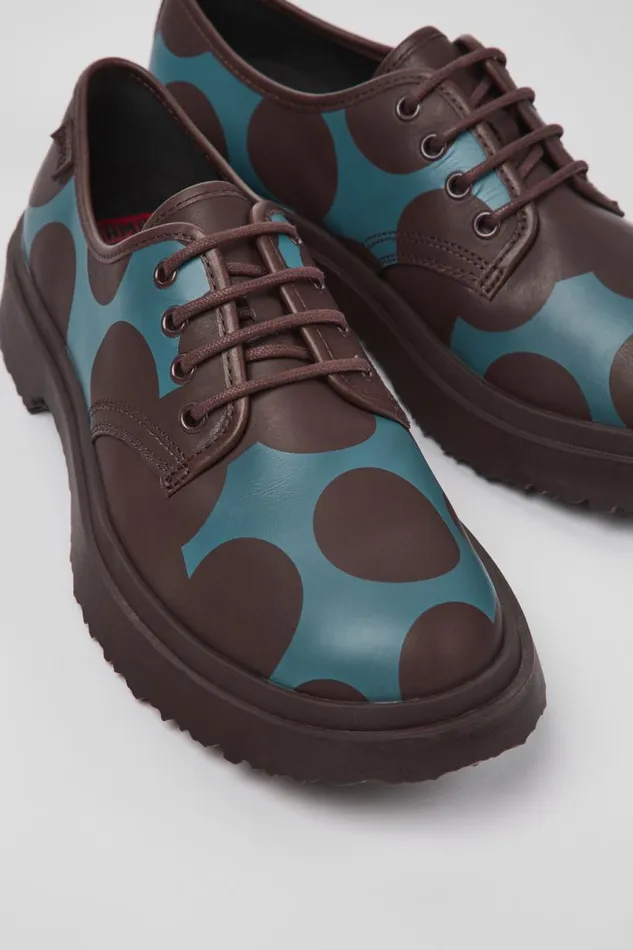 Men Camper Formal Shoes Twins Burgundy And Blue Leather Shoes