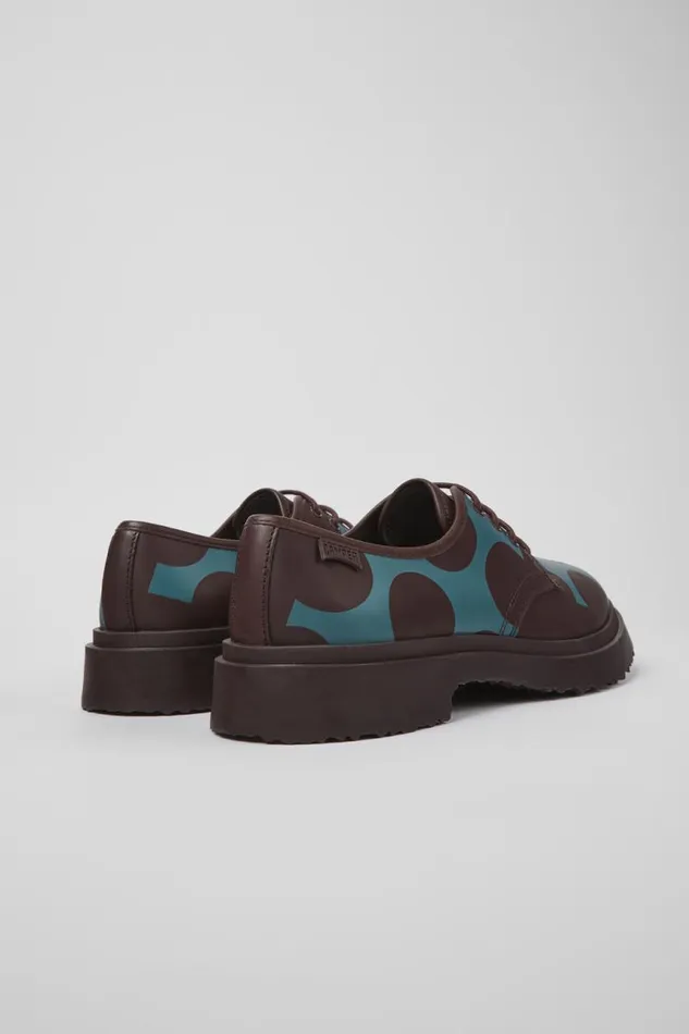 Men Camper Formal Shoes Twins Burgundy And Blue Leather Shoes