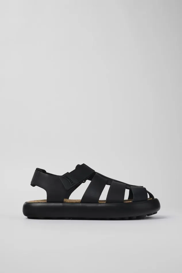 Men Camper Sandals Pelotas Flota Black Leather Sandal