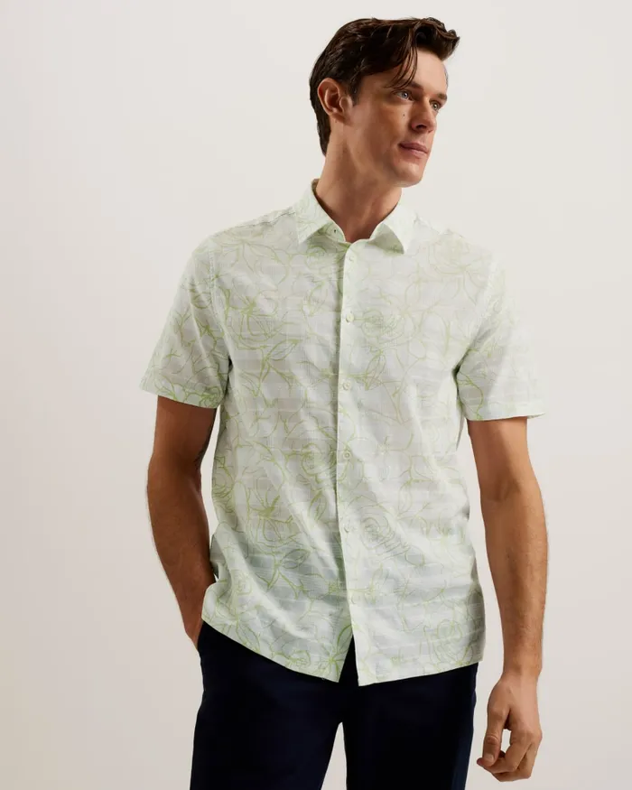 Men CAVU 8211 Short Sleeve Printed Cotton Shirt White Ted Baker Shirts Men CAVU 8211 Short Sleeve Printed Cotton Shirt White Ted Baker Shirts