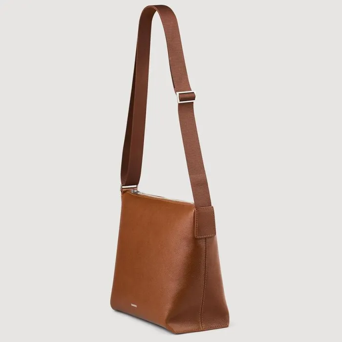 Men Crossbody Bags SANDRO Grained Leather Satchel Cognac