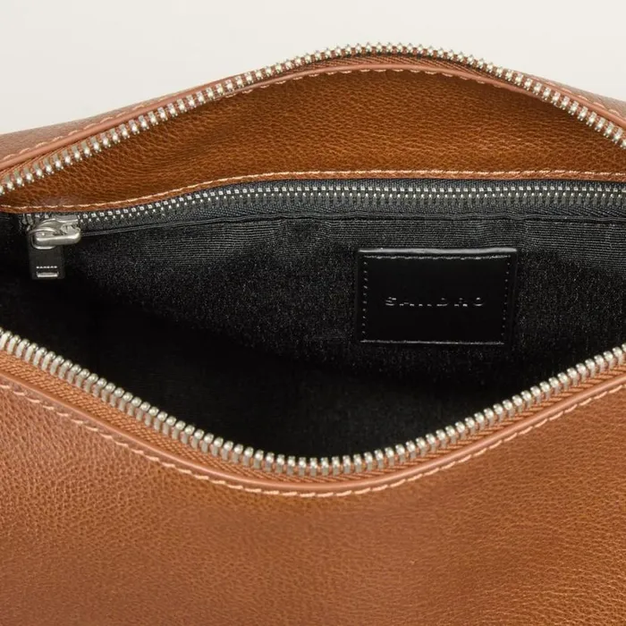 Men Crossbody Bags SANDRO Grained Leather Satchel Cognac