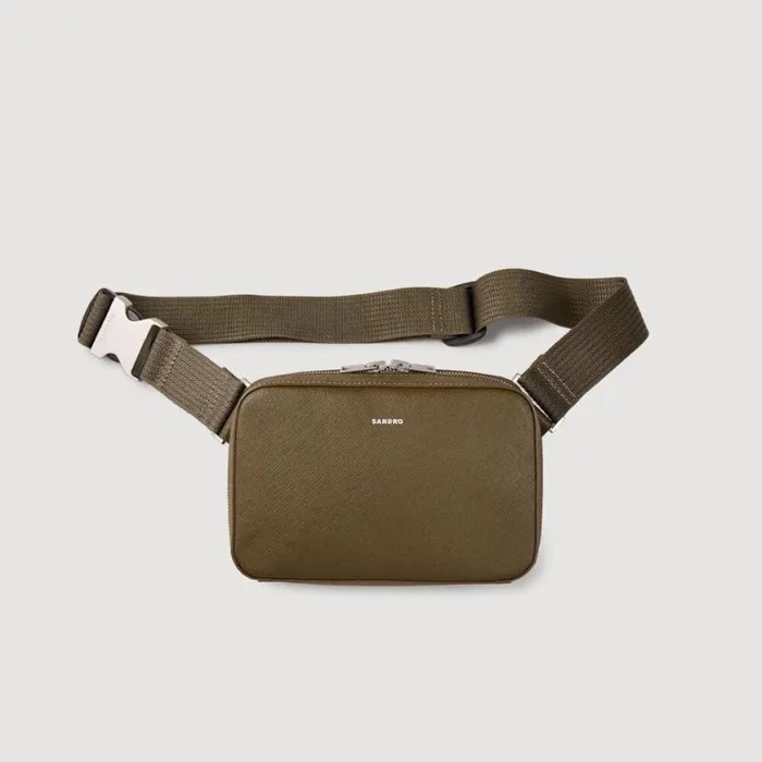 Men Crossbody Bags SANDRO Small Recycled Leather Bag Olive Green