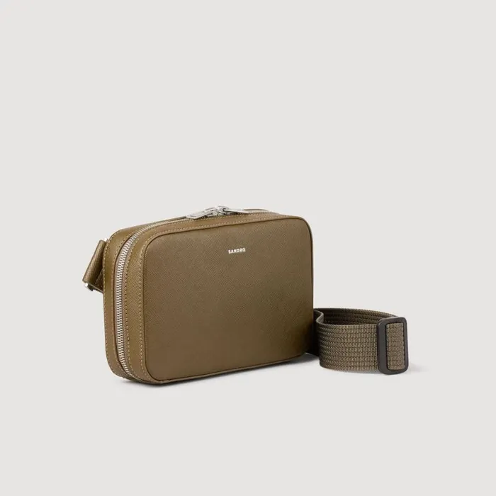 Men Crossbody Bags SANDRO Small Recycled Leather Bag Olive Green Men Crossbody Bags SANDRO Small Recycled Leather Bag Olive Green