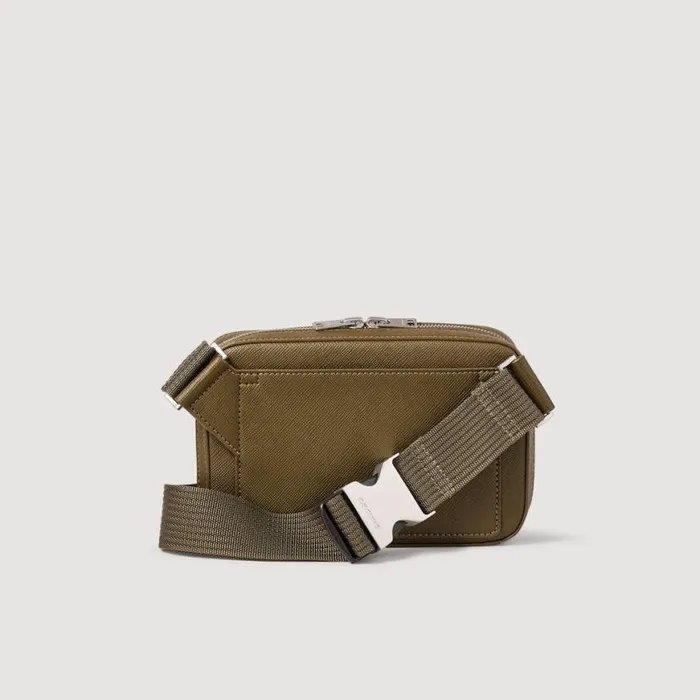 Men Crossbody Bags SANDRO Small Recycled Leather Bag Olive Green Men Crossbody Bags SANDRO Small Recycled Leather Bag Olive Green