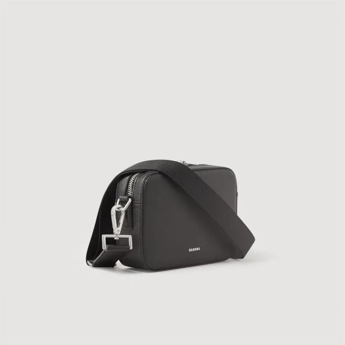 Men Crossbody Bags SANDRO Small Saffiano Leather Bag Black