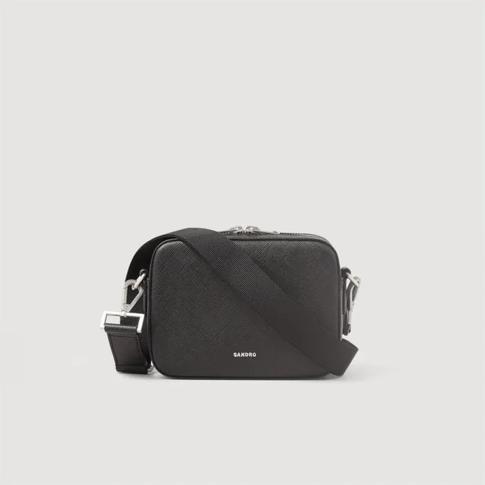 Men Crossbody Bags SANDRO Small Saffiano Leather Bag Black