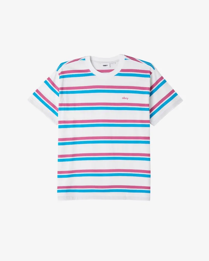 Men DISTANCE STRIPE TSHIRT White Multi OBEY Clothing TOPS