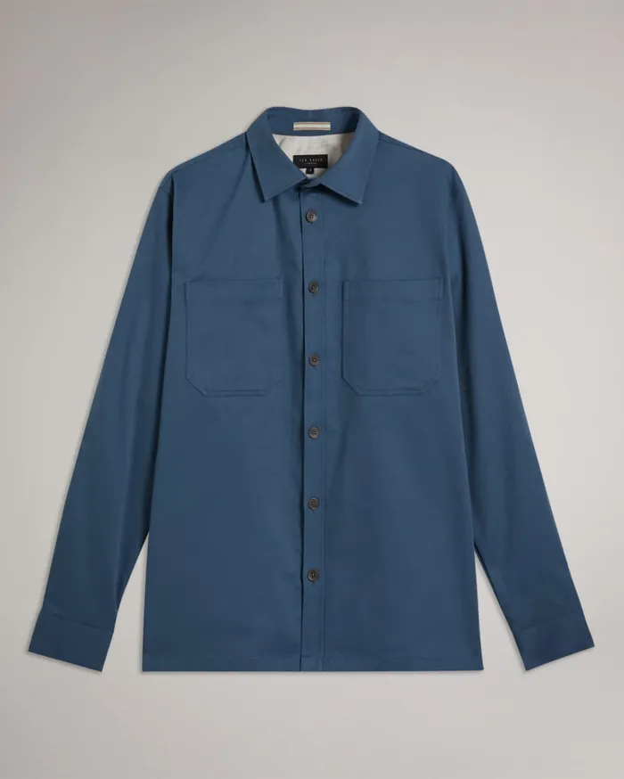 Men HASTING 8211 Long Sleeve Twill Overshirt Medium Blue Ted Baker Shirts