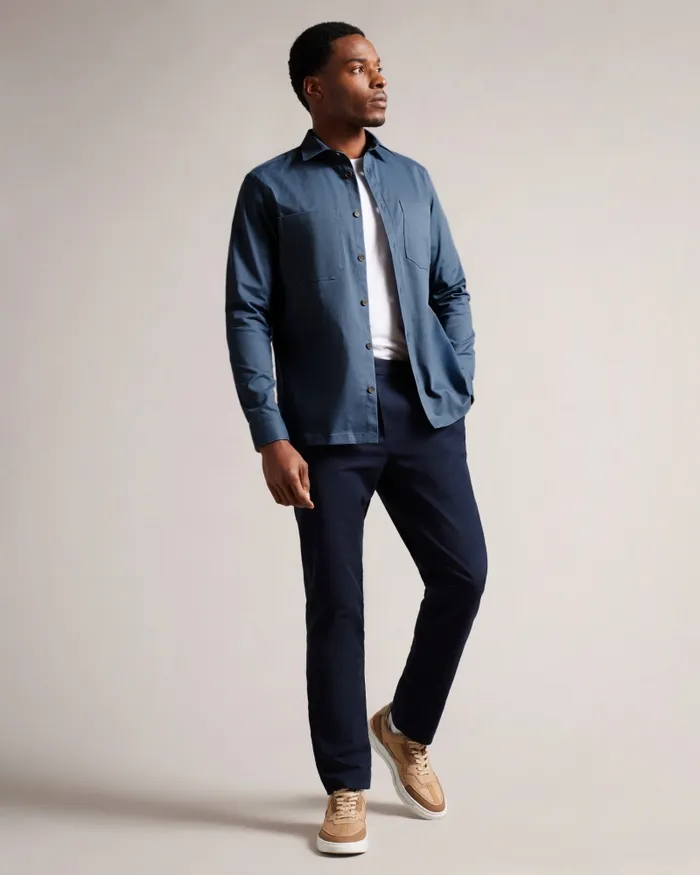 Men HASTING 8211 Long Sleeve Twill Overshirt Medium Blue Ted Baker Shirts Men HASTING 8211 Long Sleeve Twill Overshirt Medium Blue Ted Baker Shirts