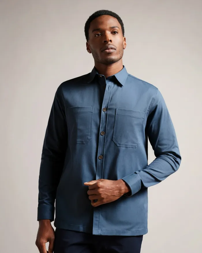 Men HASTING 8211 Long Sleeve Twill Overshirt Medium Blue Ted Baker Shirts Men HASTING 8211 Long Sleeve Twill Overshirt Medium Blue Ted Baker Shirts