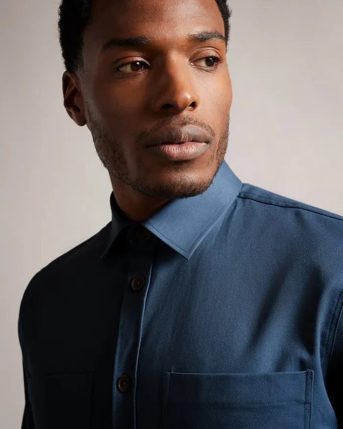 Men HASTING 8211 Long Sleeve Twill Overshirt Medium Blue Ted Baker Shirts Men HASTING 8211 Long Sleeve Twill Overshirt Medium Blue Ted Baker Shirts